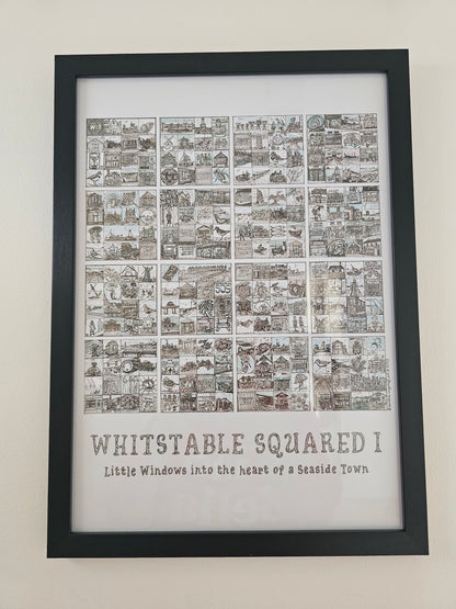 A3 Whitstable Squared print in a black frame on a white wall
