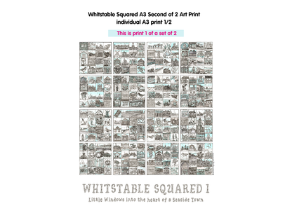 Art print titled 'Whitstable Squared A3' with text indicating it's part of a set of 2 on a white background.
