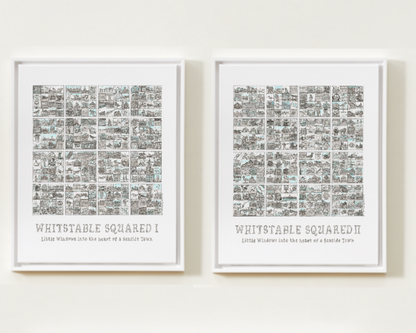 Two white framed prints titled 'Whitstable Squared I' and 'Whitstable Squared II' on a white background.
