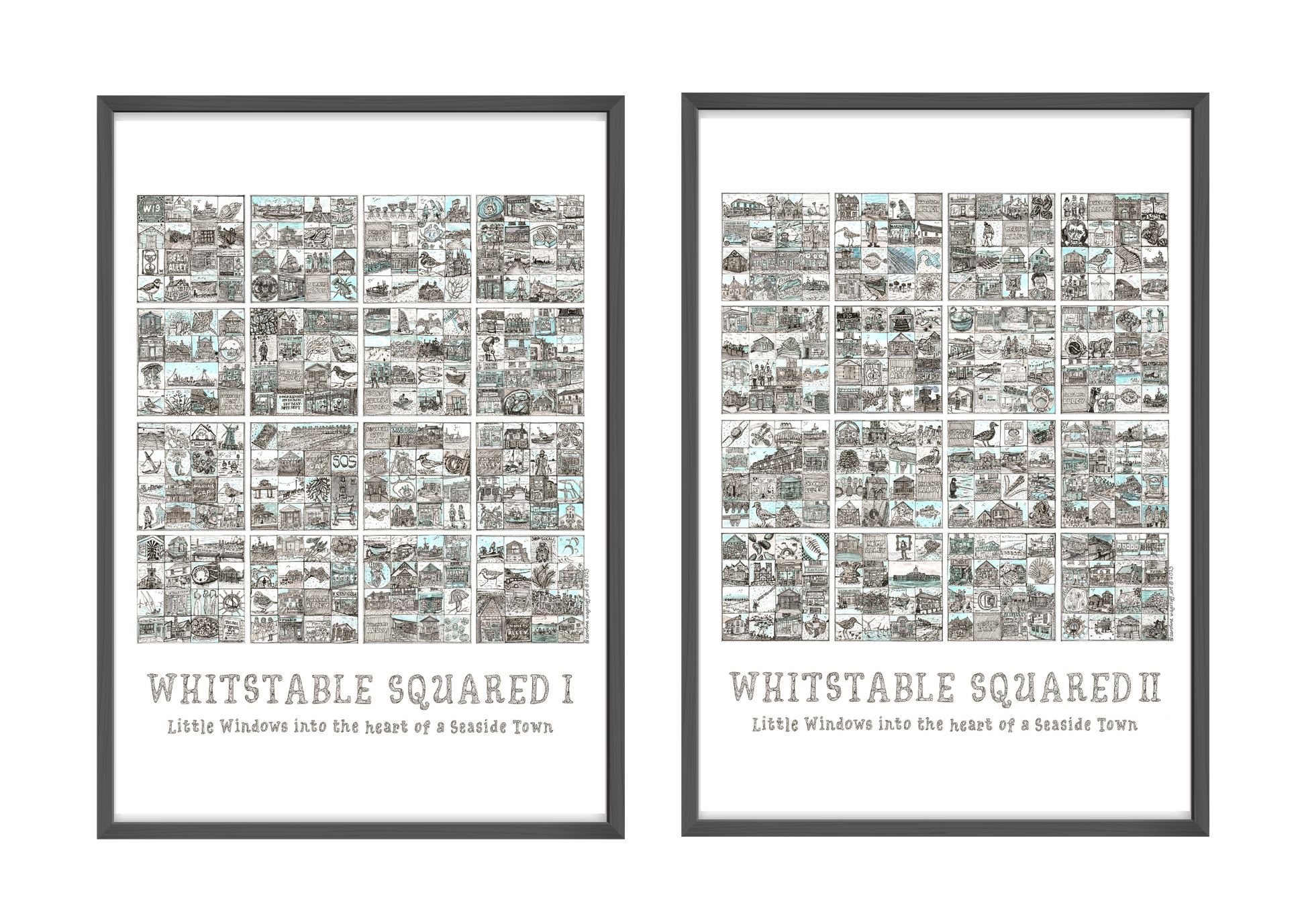 Two framed prints titled 'Whitstable Squared I' and 'Whitstable Squared II' on a white background.
