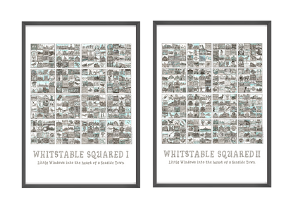 Two framed prints titled 'Whitstable Squared I' and 'Whitstable Squared II' on a white background.